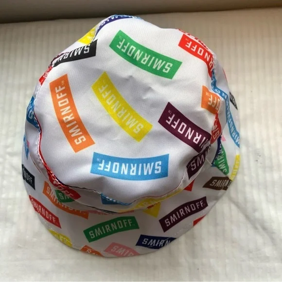 Smirnoff Vodka All Over Logo Print Bucket Hat Promo Party Colorful Rainbow White - Picture 5 of 10